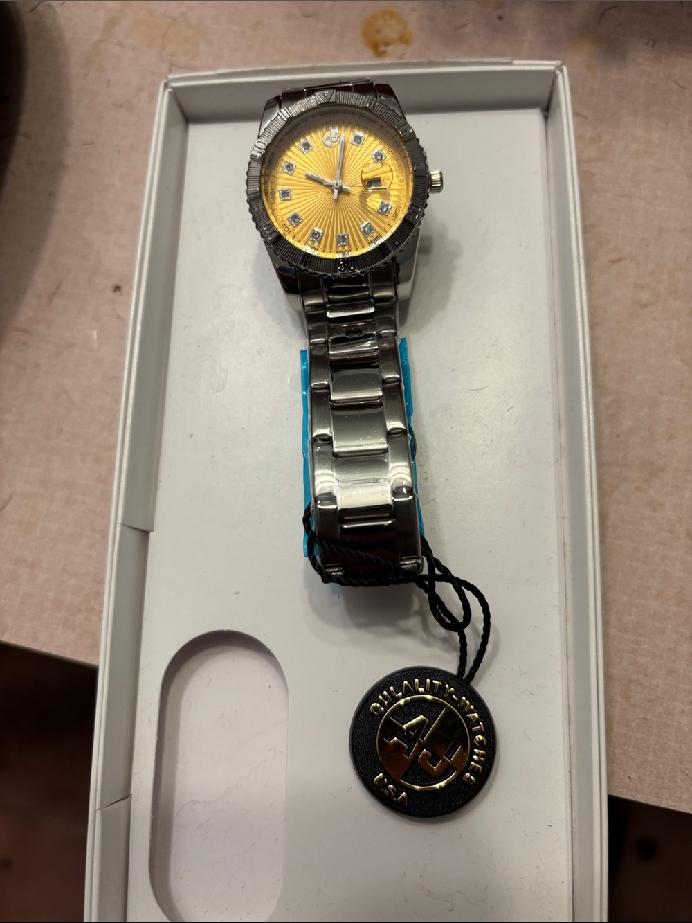 Stainless Steel Bracelet Watch with Yellow Dial AJ Accessories Factory Inc